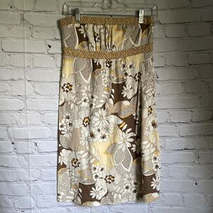 LOFT Brown Tan Yellow Strapless Floral Mini Dress Size XS